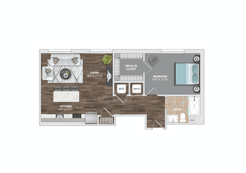 Floor plan for 1 bed, 1 bath, 813 sqft